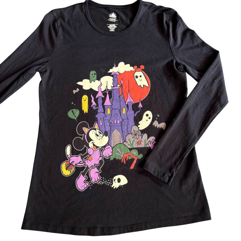 Disney Graphic Long Sleeve T-Shirt XS Black Minnie Mouse Halloween
